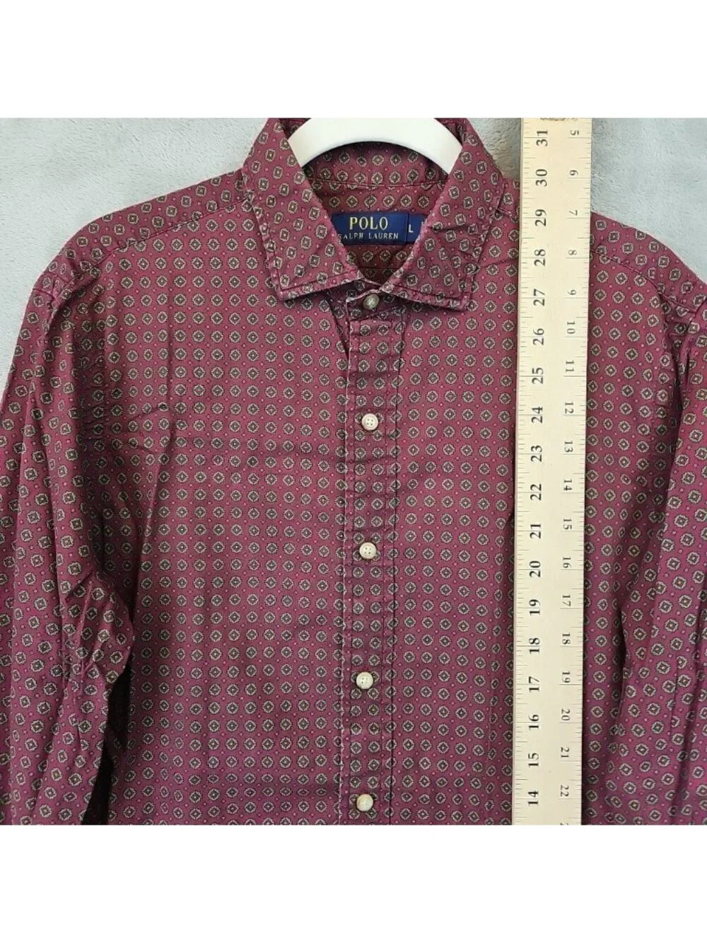 Polo Ralph Lauren Shirt Mens Large Red Geometric Long Sleeve Button Up Cotton